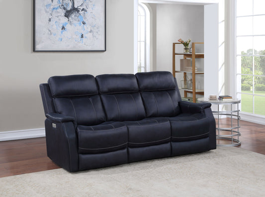 Tailored Dual-Power Reclining Sofa - Nubuck Leather-Like Cover, Power Headrest, Power Footrest - Contemporary Design, Hand-Stitching Details