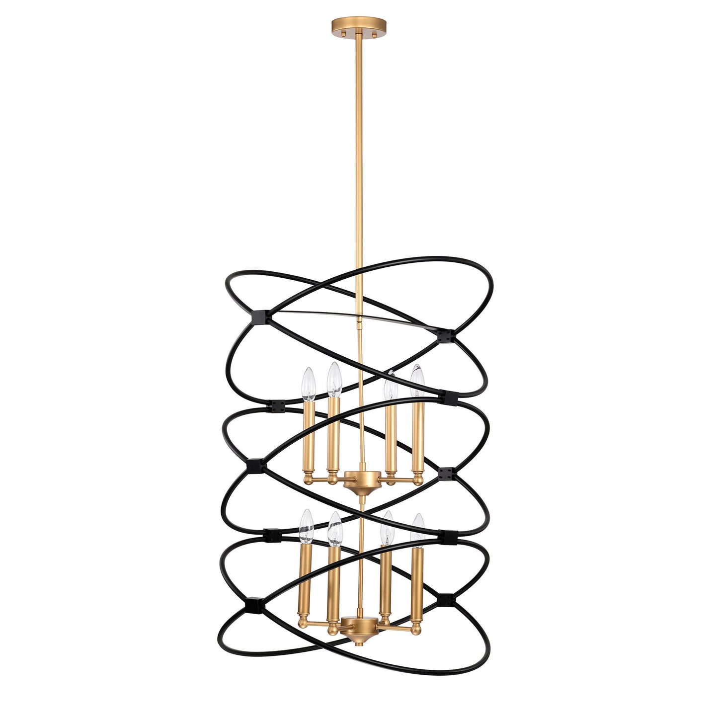 Transitional Gold/Matte Black Metal Chandelier Fixture, 8 lights, 2-Tier-Candle Ceiling Light for Living Room, Bedroom, Dining Room, Dimmable, E12, W23.6*H55