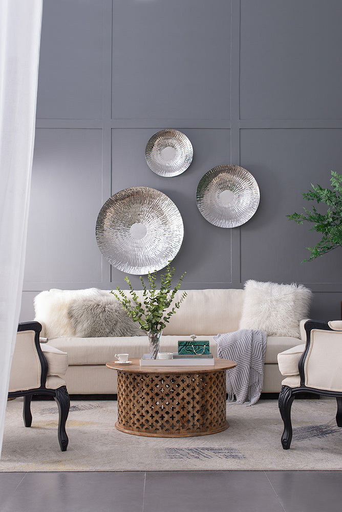 Silver Textured Oversized Disc, Wall Decor for Living Room Bedrrom Entryway Office, Set of 3