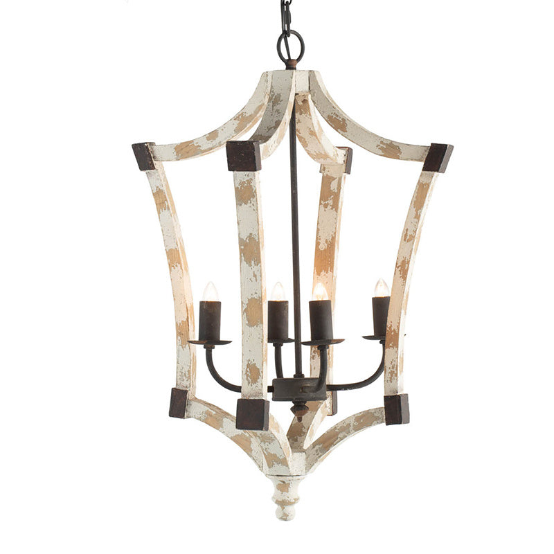 4 - Light Wood Chandelier, Hanging Light Fixture with Adjustable Chain for Kitchen Dining Room Foyer Entryway, Bulb Not Included