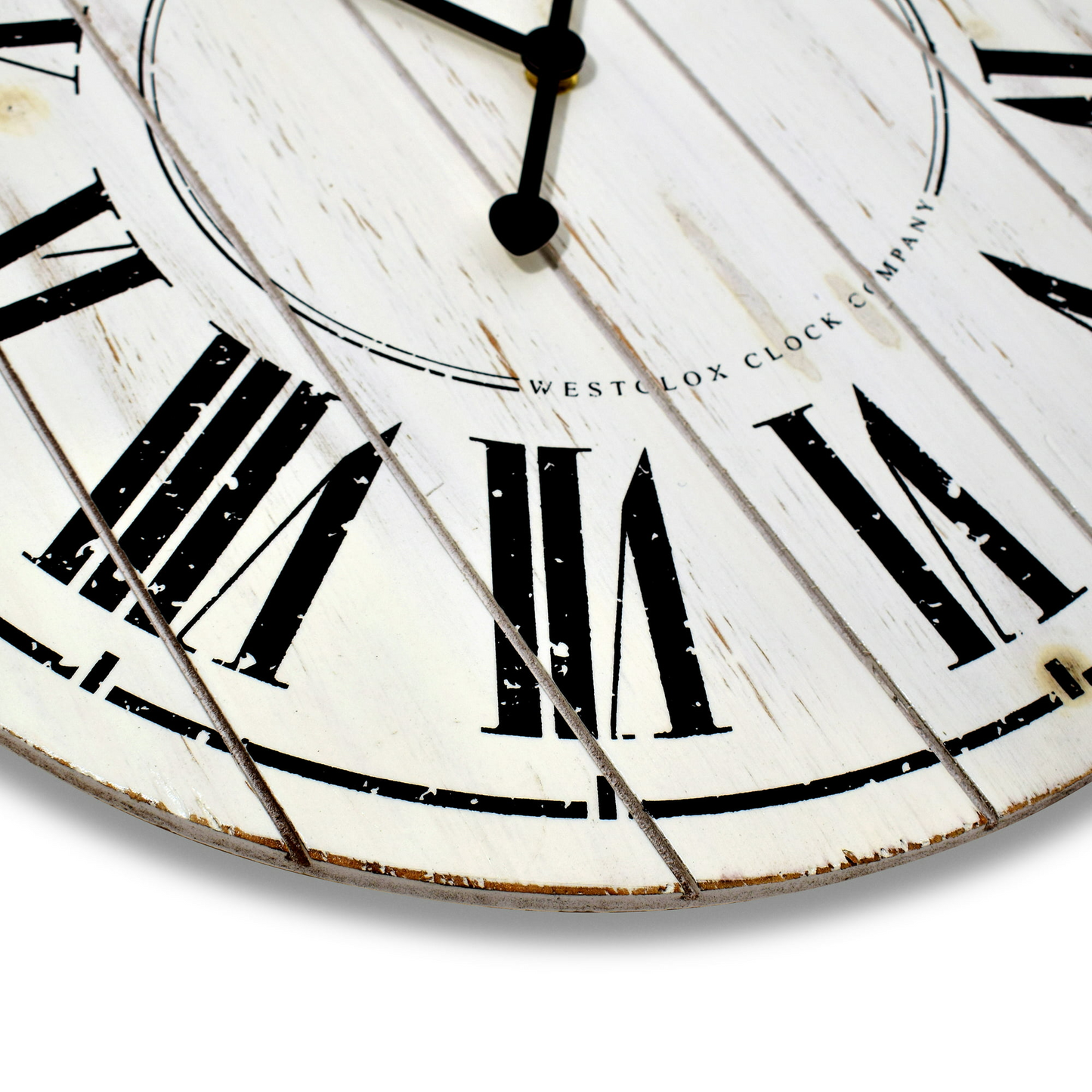 18" White Washed Wood Analog QA Wall Clock with Distressed Finish