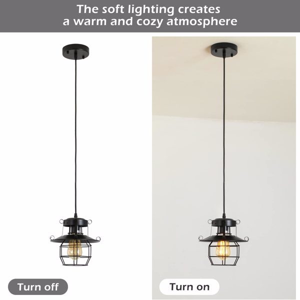 Vintage Farmhouse Pendant Light Rustic Metal Caged Pendant Lights Black Cage Hanging Lamp for Kitchen Island Entryway Bedrooms Living Room Barn,Adjustable Height,E26 Bulb(1 Light)