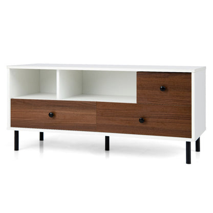 Mid-Century TV Stand for 50-inch TVs with 2 Cubbies and 3 Drawers